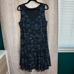 Torrid Blue Heart Print Flounce Skirt Black Dress Sleeveless A-Line Size 16 Goth